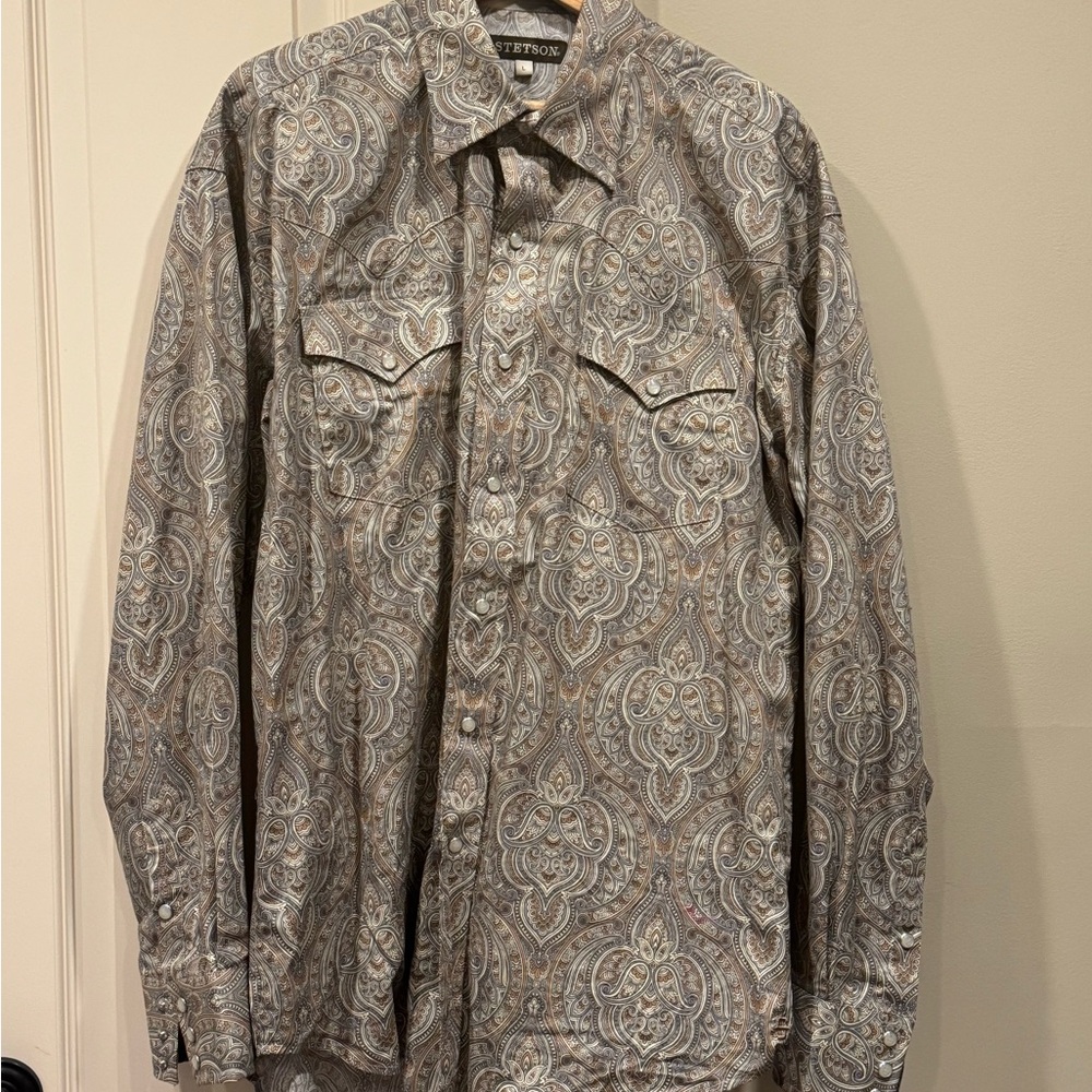 Stetson Beige and Brown Paisley Shirt western  large elegant